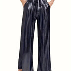 Women's Elegant Pleated Trousers with High-Gloss Finish