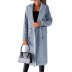 Women's Elegant Double-Breasted Coat with Modern Cut and Pockets