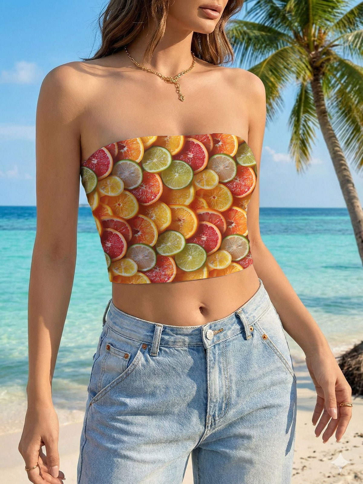 Women's Floral Bird Print Bandeau Top