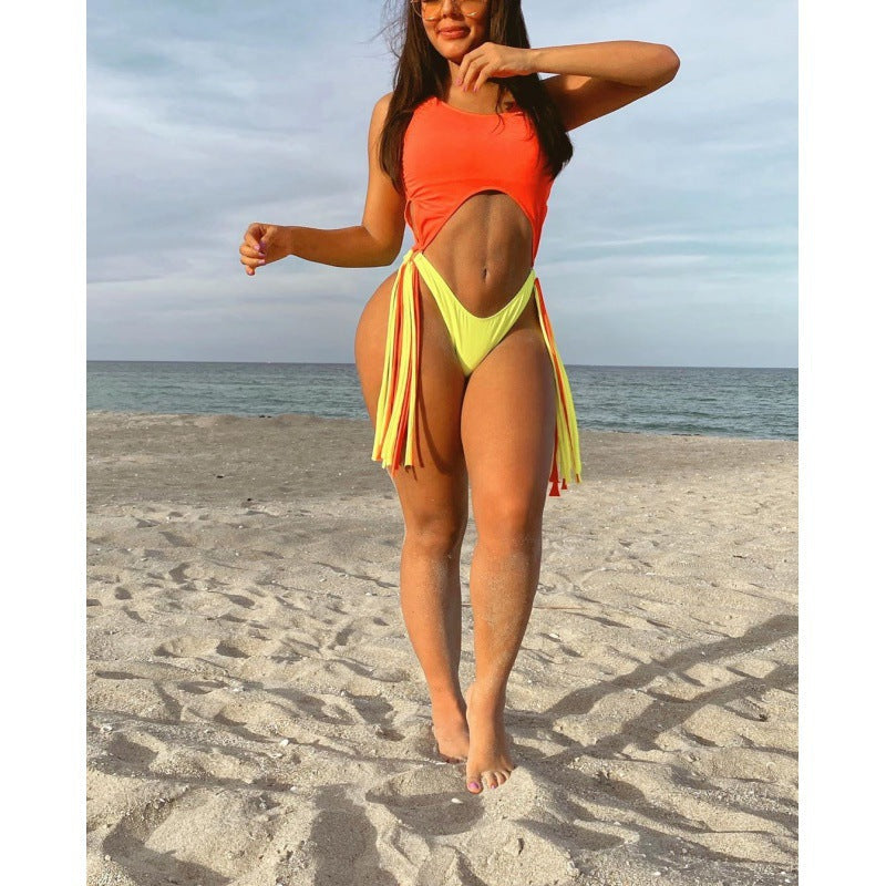 Women's Swimsuit with Cut-Outs and Fringe