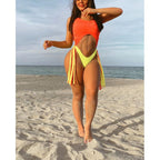 Women's Swimsuit with Cut-Outs and Fringe