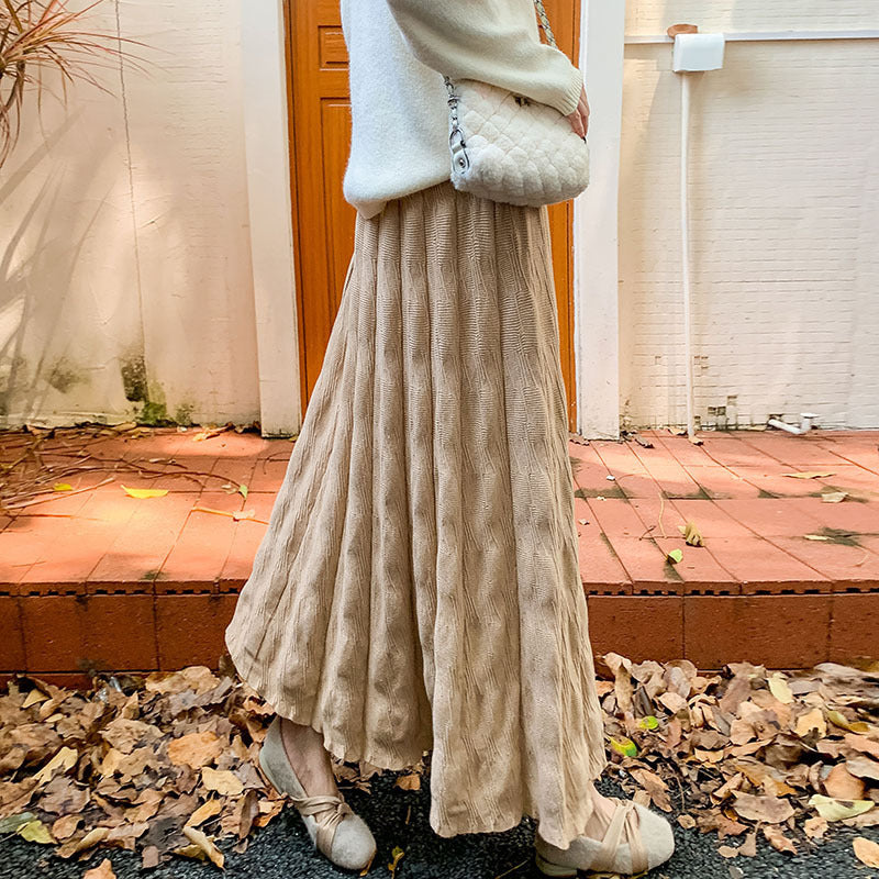 Women's Maxi Skirt with Ribbed Design and Elastic Waistband