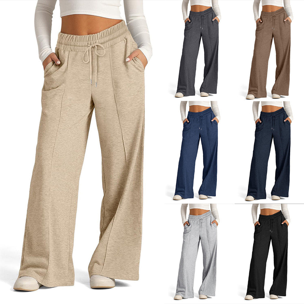 Women's Comfortable Wide-Leg Casual Pants with Elastic Waist and Pockets