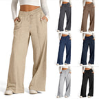Women's Comfortable Wide-Leg Casual Pants with Elastic Waist and Pockets