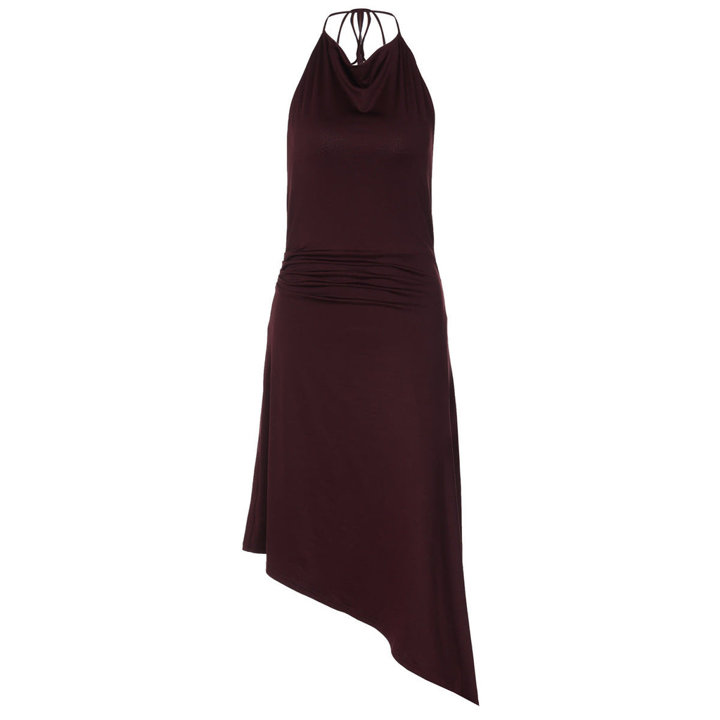 Women's Asymmetrical Strap Dress with Elegant Draping