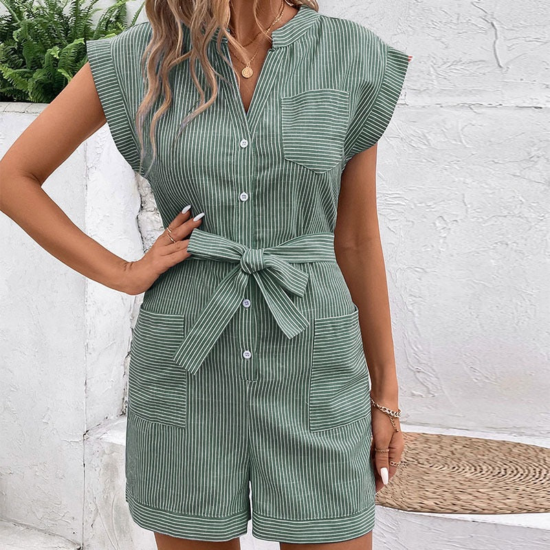 Women's Short Jumpsuit with Fashionable Stripes