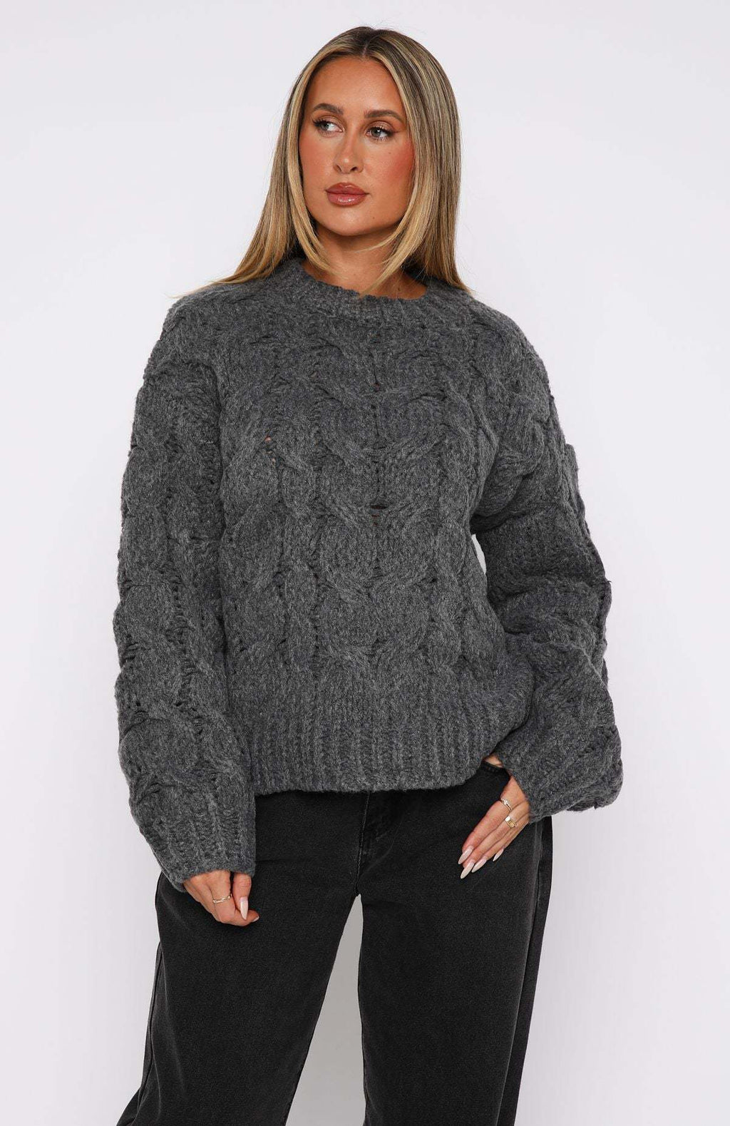 Women's Chunky Knit Sweater with Modern Cable Pattern and Casual Cut