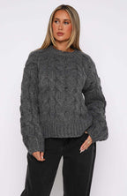 Women's Chunky Knit Sweater with Modern Cable Pattern and Casual Cut