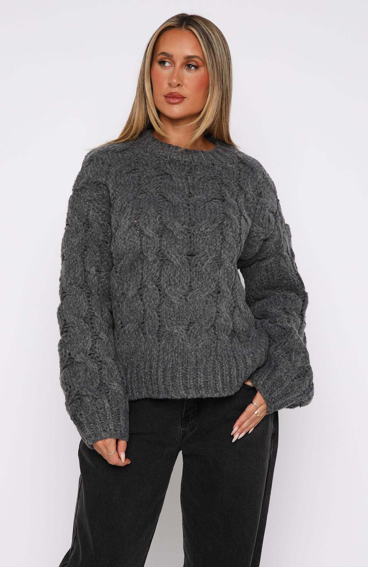 Women's Chunky Knit Sweater with Modern Cable Pattern and Casual Cut