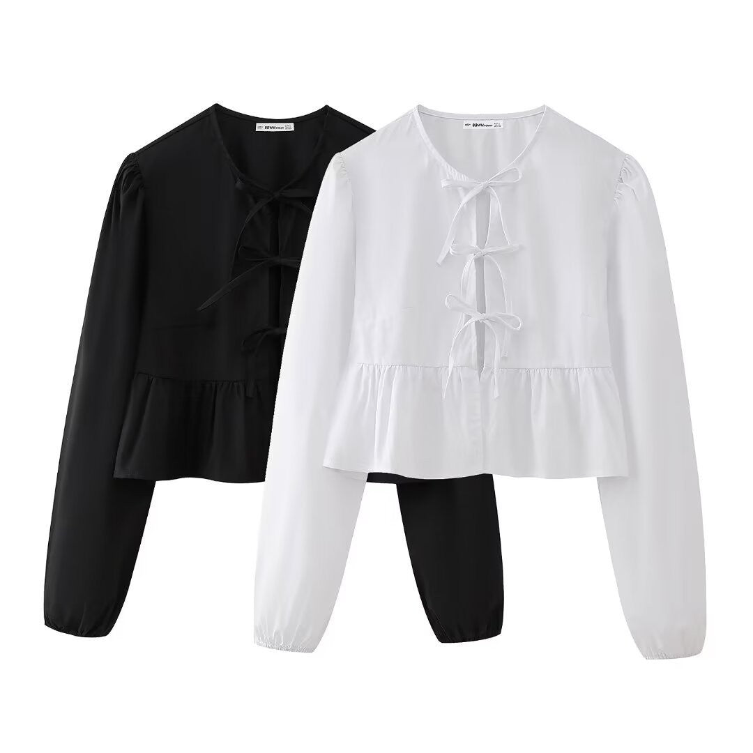 Women's Blouse with Ruffle Details and Bows