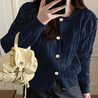 Women's Chunky Knit Cardigan with Button Closure and Cable Knit Pattern
