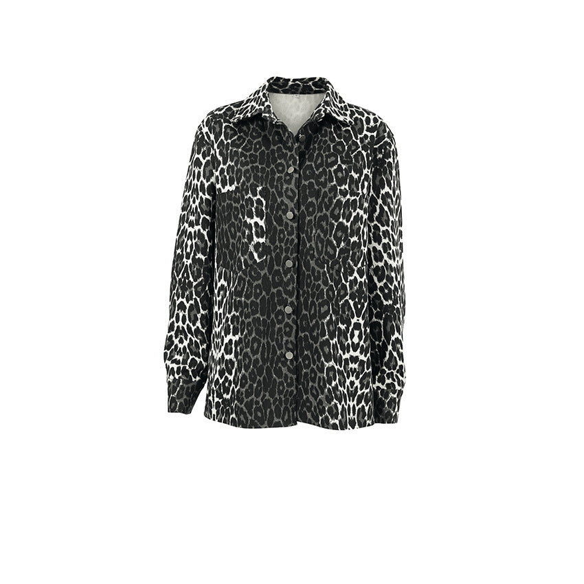 Women's Fashionable Leopard Print Overshirt with Pockets