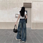 Women's High-Waisted Wide-Leg Jeans with Casual Fit and Unique Wash