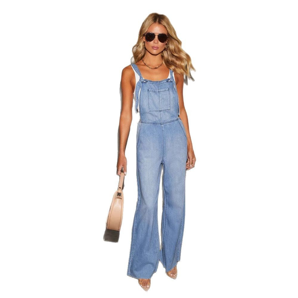 Women's Casual Wide-Cut Denim Overalls