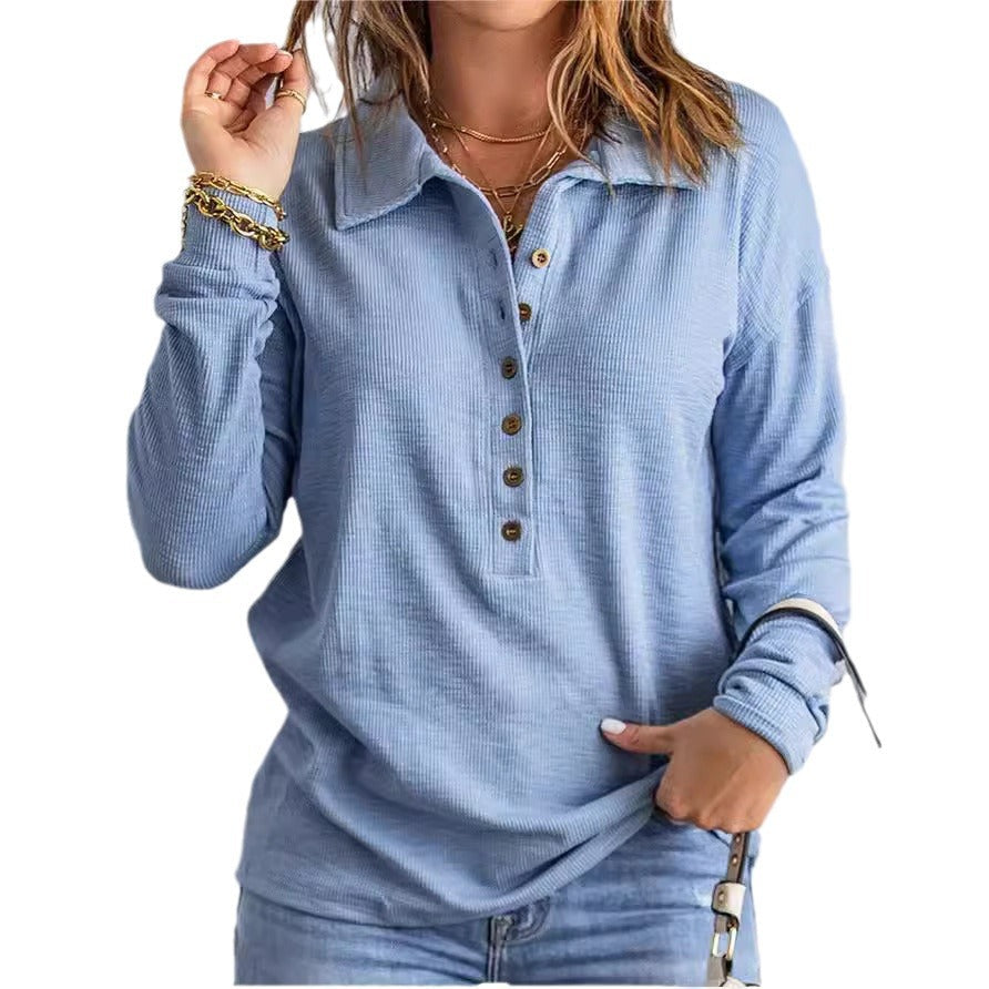 Women's Long-Sleeve Blouse with Button-Down Collar