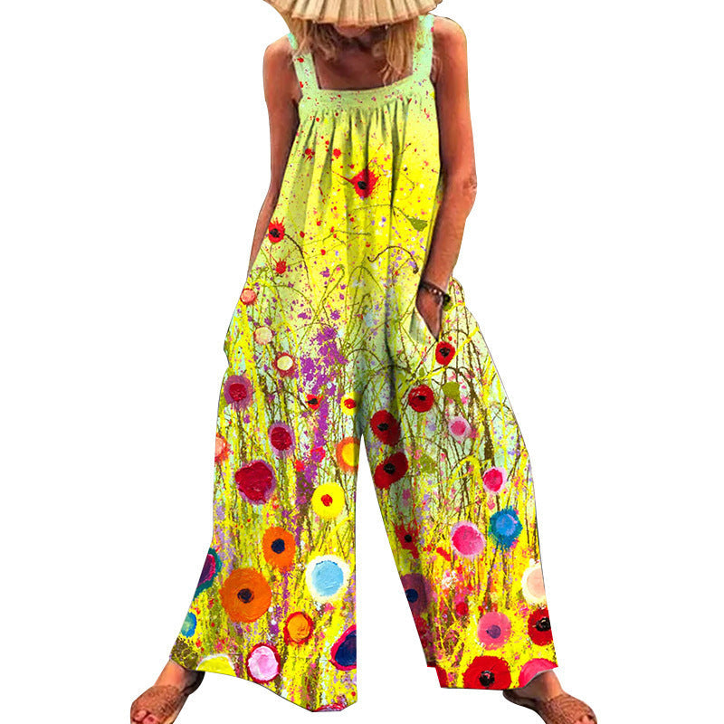 Women's Casual Floral Jumpsuit with Wide Cut