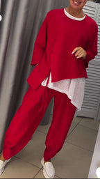 Women's Casual Two-Piece Set with Asymmetric Cut