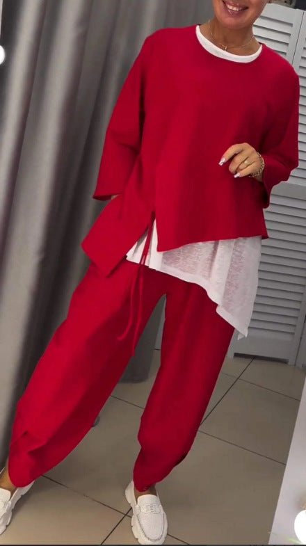 Women's Casual Two-Piece Set with Asymmetric Cut