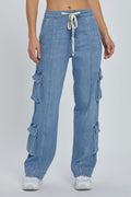 Women's Wide-Leg Cargo Jeans with Pockets