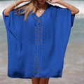 Women's Elegant Beach Poncho with Crochet Accents and Deep V-Neck