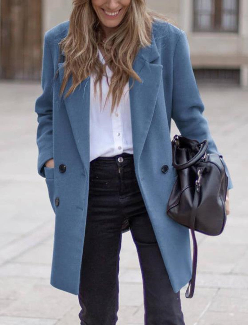 Women's Elegant Warm Double-Breasted Wool Coat