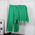Women's Casual Knit Set with Contrasting Trim