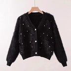 Women's Fluffy Cropped Cardigan with Subtle Button Details