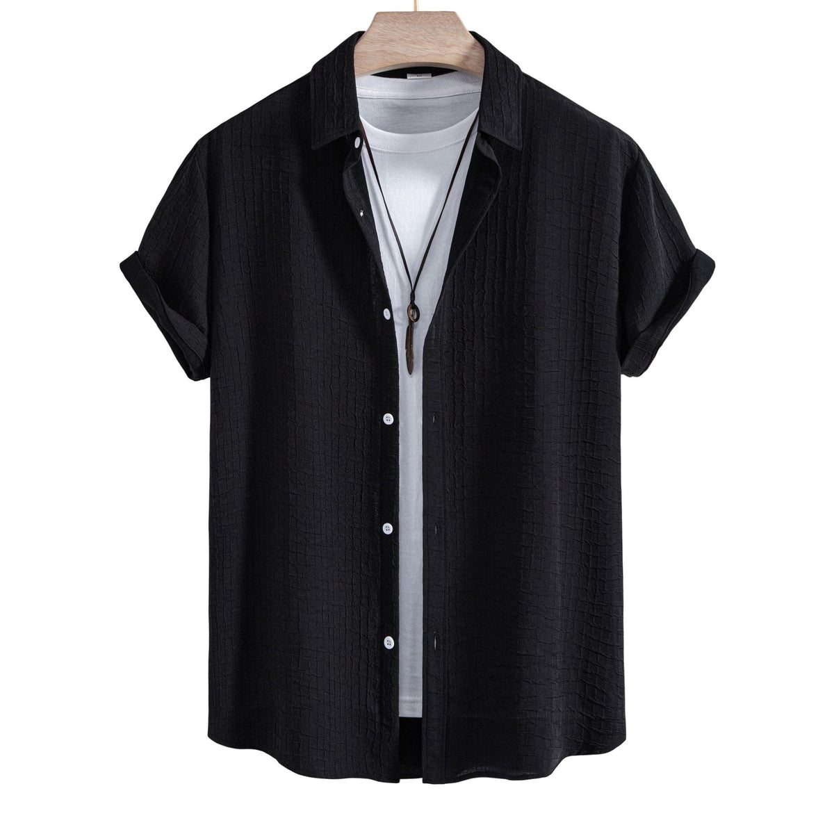 Women's Short-Sleeve Shirt with Textured Fabric and Loose Fit