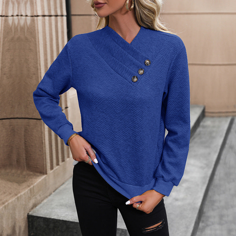 Women's Elegant Sweater with Asymmetrical Neckline and Button Details