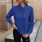 Women's Elegant Sweater with Asymmetrical Neckline and Button Details