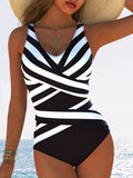 Women's Seamless Aqua Gymnastics Suit with Striped Design