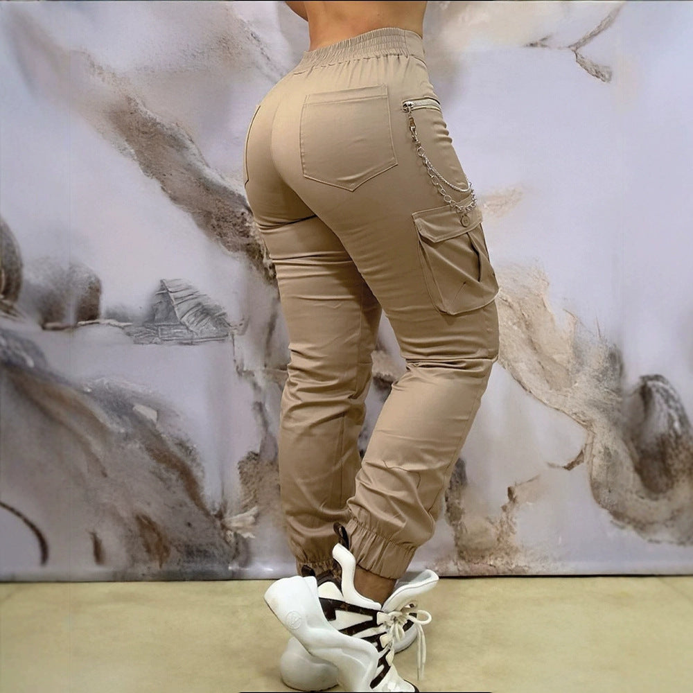 Women's Cargo Pants with Side Pockets and Elastic Waistband
