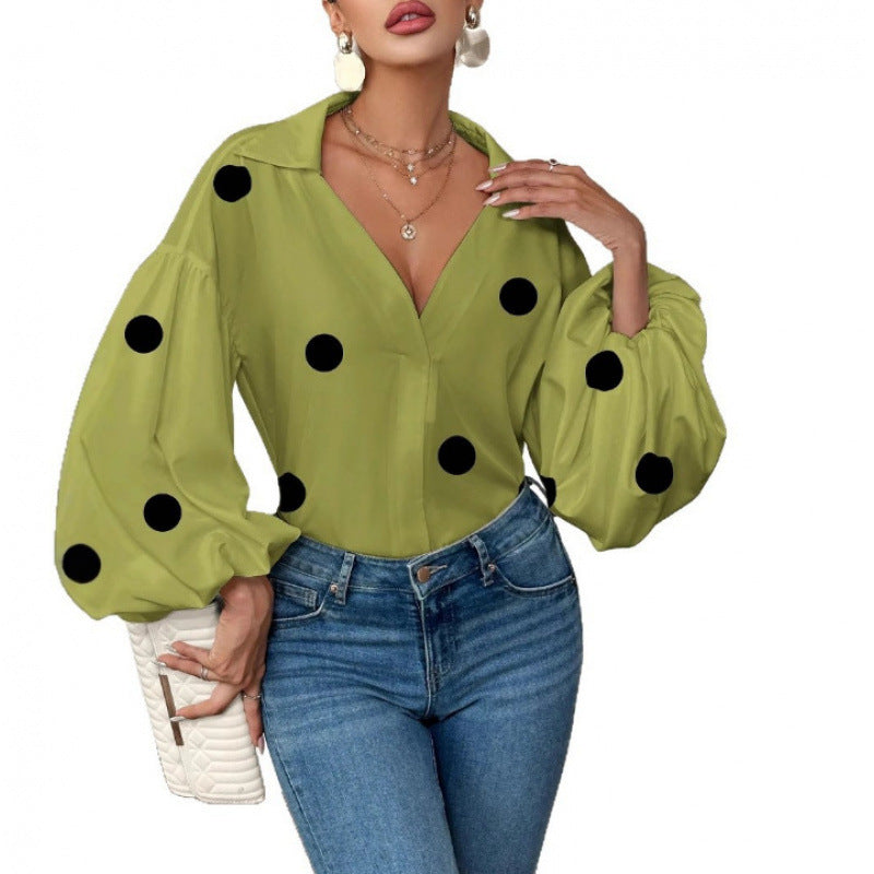 Women's Blouse with Voluminous Balloon Sleeves and Elegant Collar