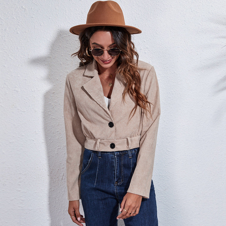 Women's Cropped Blazer with Waist Belt and Modern Cut