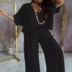 Women's Jumpsuit with Casual V-Neck and Wide Leg