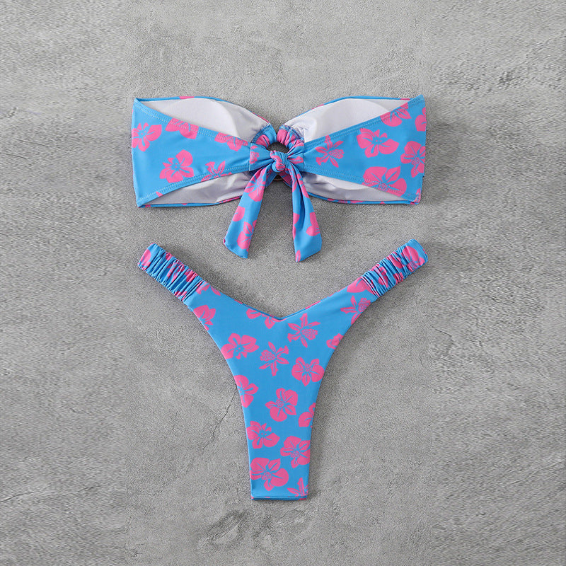 Women's Bandeau Bikini with Sophisticated Floral Pattern