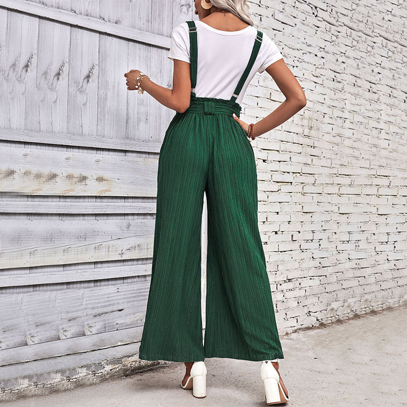 Women's Culotte Jumpsuit with Adjustable Straps and Elegant Drawstring