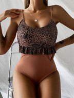 Women's Swimsuit with Ruffle Details and Leopard Print