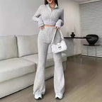 Women's Crop Pullover and Flared Pants Set