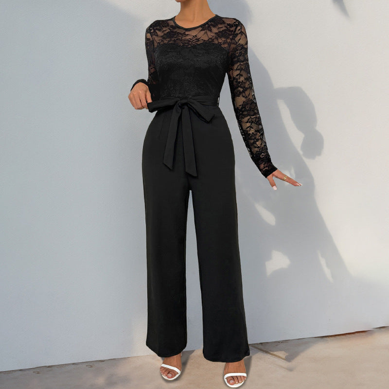 Elegant Jumpsuit with Lace Bodice and Fitted Waist