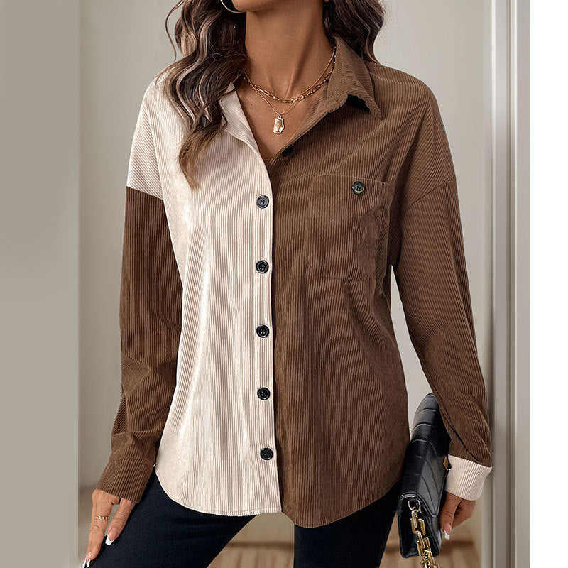Women's Corduroy Shirt with Modern Color Combination and Casual Cut