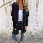 Women's Casual Coat with Hood and Asymmetrical Cut