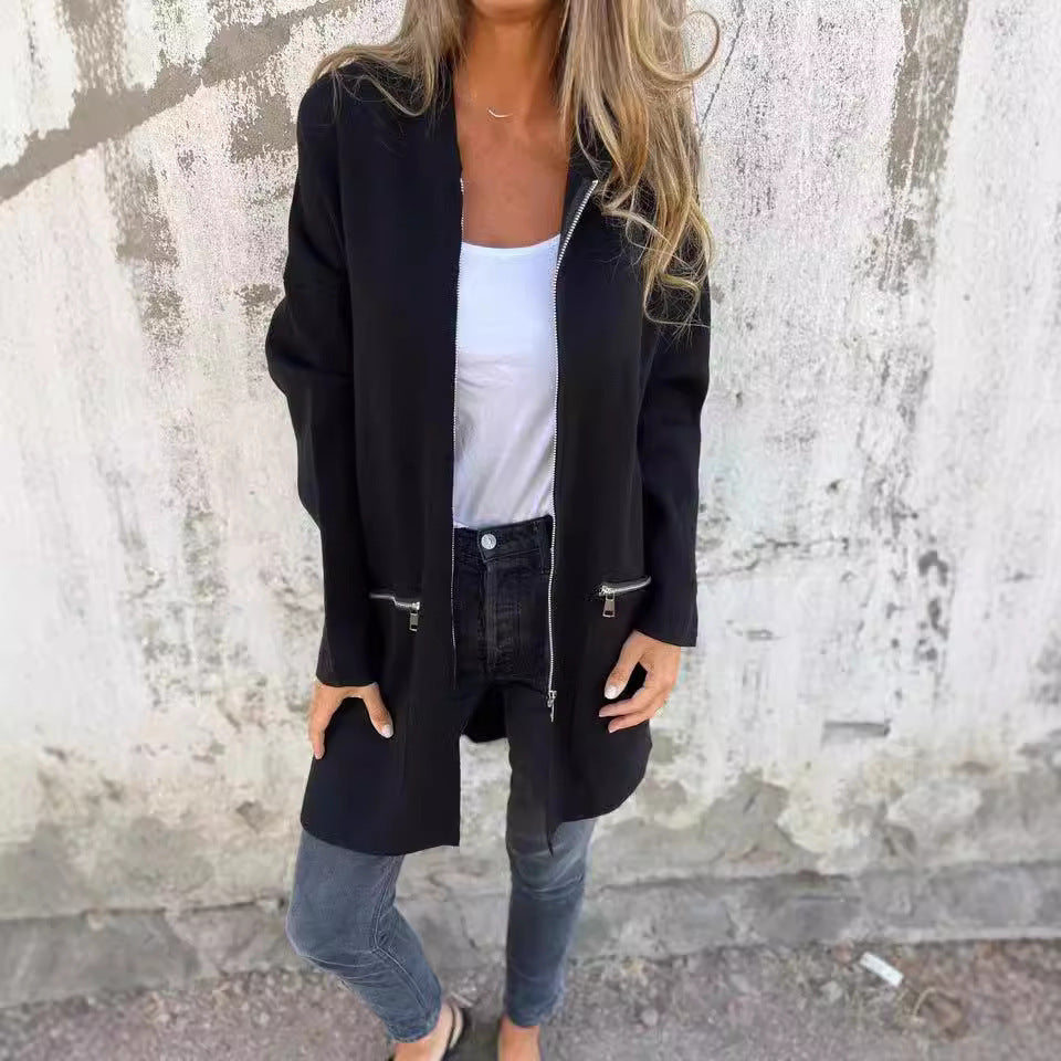 Women's Casual Coat with Hood and Asymmetrical Cut