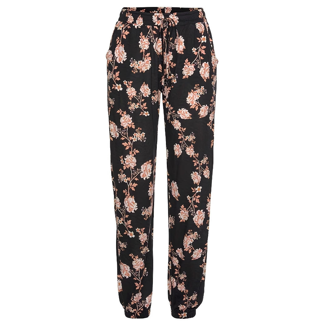 Women's Comfortable Floral Jersey Pants with Elastic Waistband