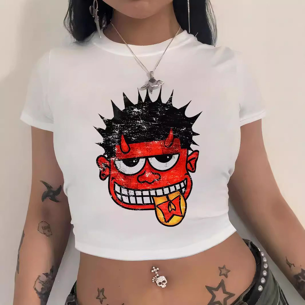 Women's Crop T-Shirt with Nostalgic Print