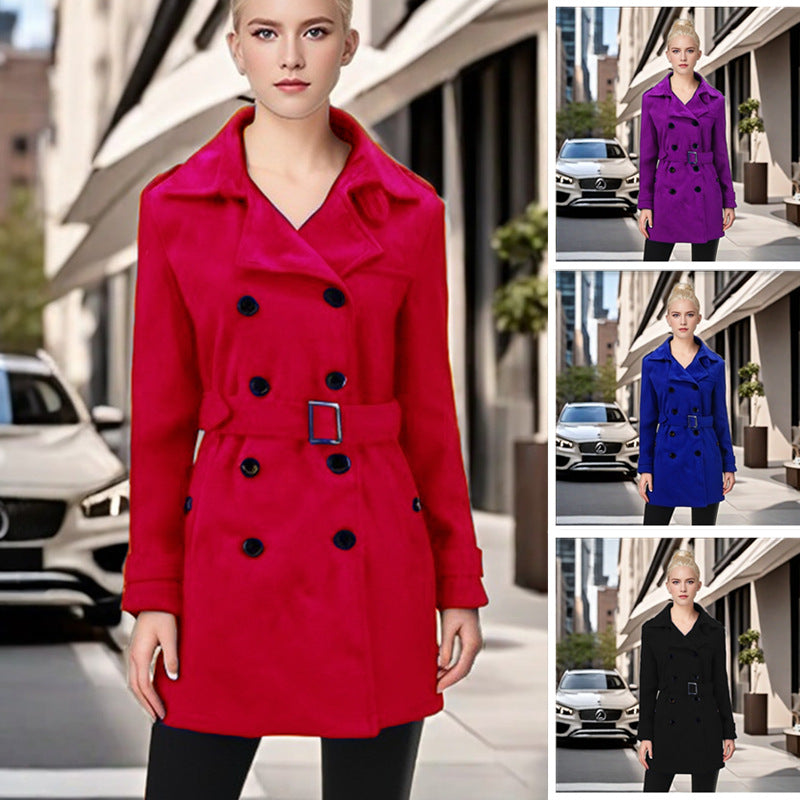 Women's Elegant Trench Coat with Belt and Contrasting Buttons