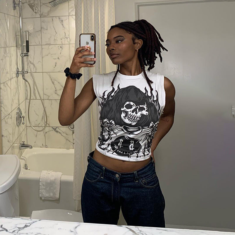 Women's Sleeveless Graphic T-Shirt with Animal Illustration