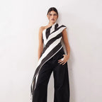 Women's Asymmetrical Wrap Top with Striped Pattern