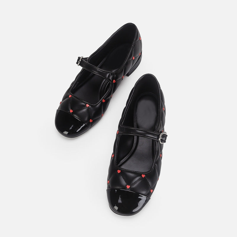 Women's Ballet Flats with Decorative Heart Design and Patented Toe Cap
