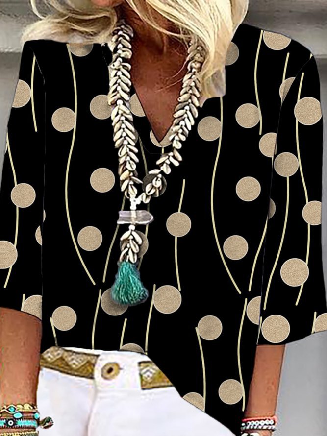 Casual Women's Blouse with Modern Circle Pattern